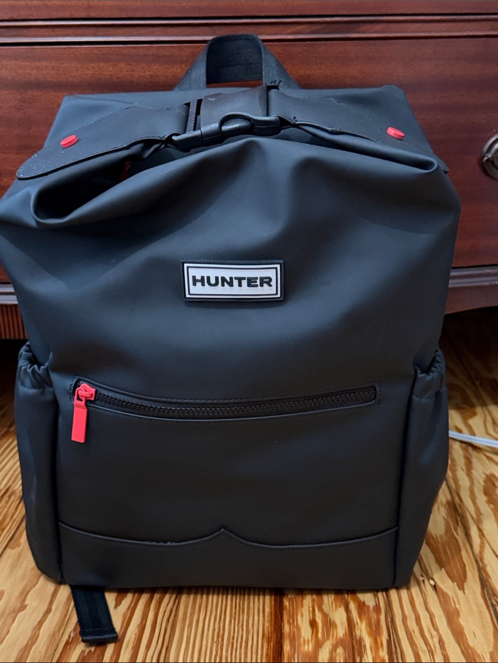 Hunter Black and Red Roll-Top Backpack